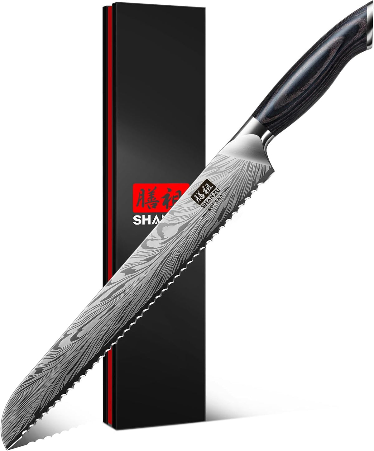 10 inch Bread Knife in Powder Steel, Serrated Bread Knife for Homemade Bread Sourdough Ultra Sharp Bread Slicer Knives with Ergonomic Pakkawood Handle for Sourdough, Turkey and Fruit