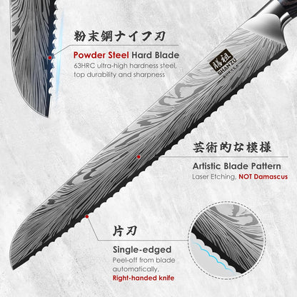 10 inch Bread Knife in Powder Steel, Serrated Bread Knife for Homemade Bread Sourdough Ultra Sharp Bread Slicer Knives with Ergonomic Pakkawood Handle for Sourdough, Turkey and Fruit