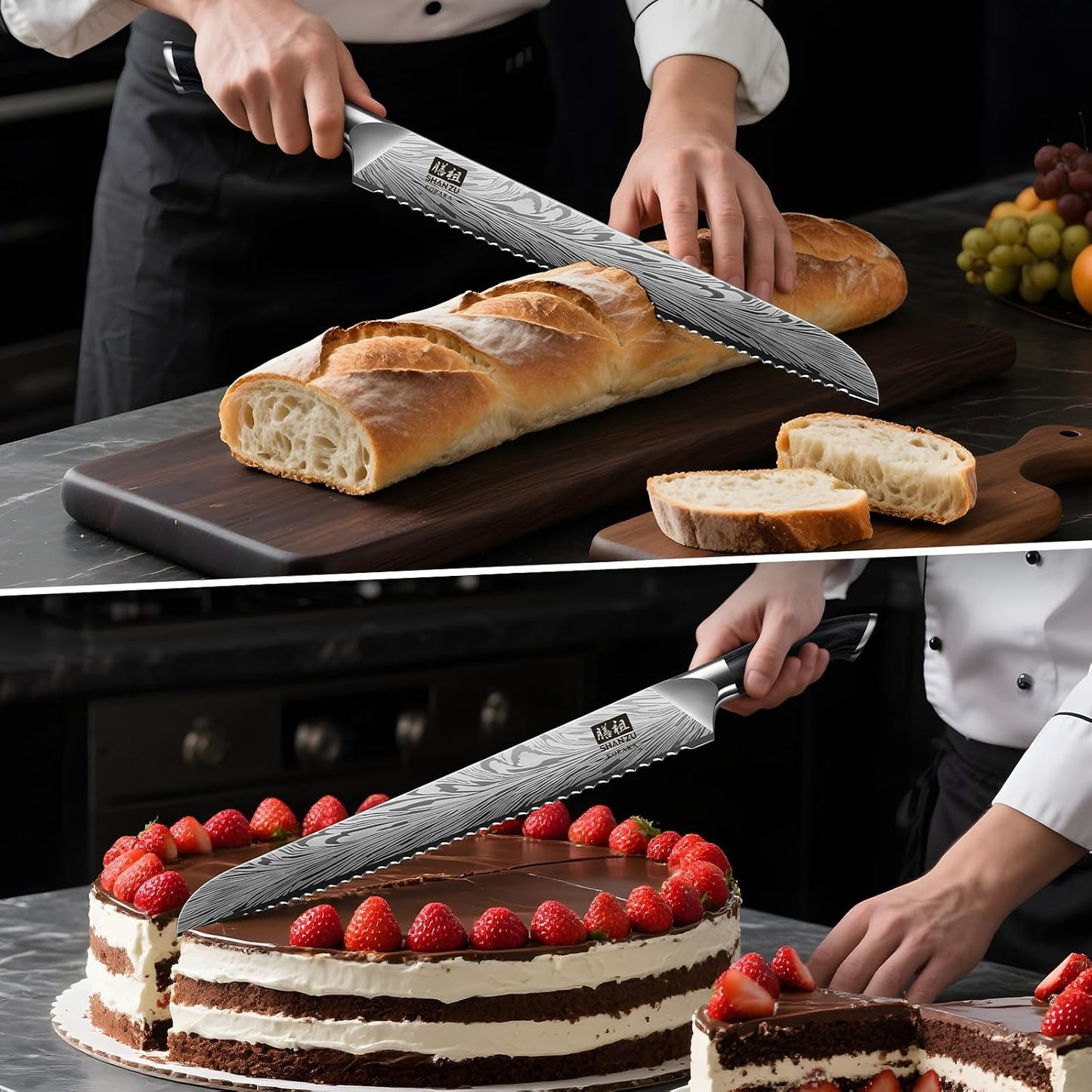 10 inch Bread Knife in Powder Steel, Serrated Bread Knife for Homemade Bread Sourdough Ultra Sharp Bread Slicer Knives with Ergonomic Pakkawood Handle for Sourdough, Turkey and Fruit