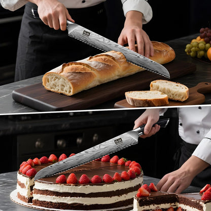 10 inch Bread Knife in Powder Steel, Serrated Bread Knife for Homemade Bread Sourdough Ultra Sharp Bread Slicer Knives with Ergonomic Pakkawood Handle for Sourdough, Turkey and Fruit