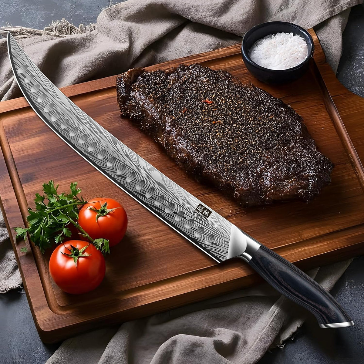10 inch Bread Knife in Powder Steel, Serrated Bread Knife for Homemade Bread Sourdough Ultra Sharp Bread Slicer Knives with Ergonomic Pakkawood Handle for Sourdough, Turkey and Fruit