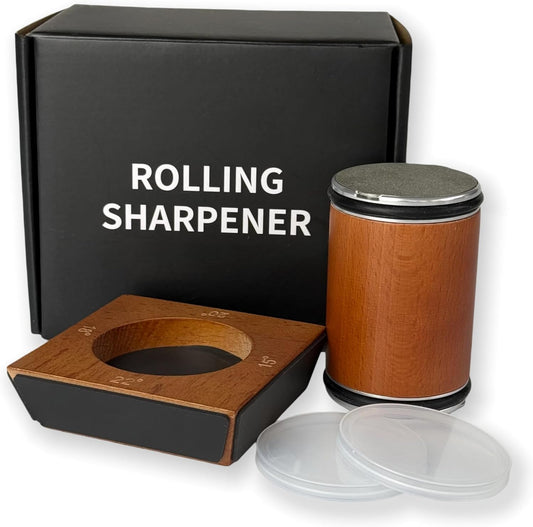 Rolling Knife Sharpener Kit (Silver and wood grain 4 angles)
