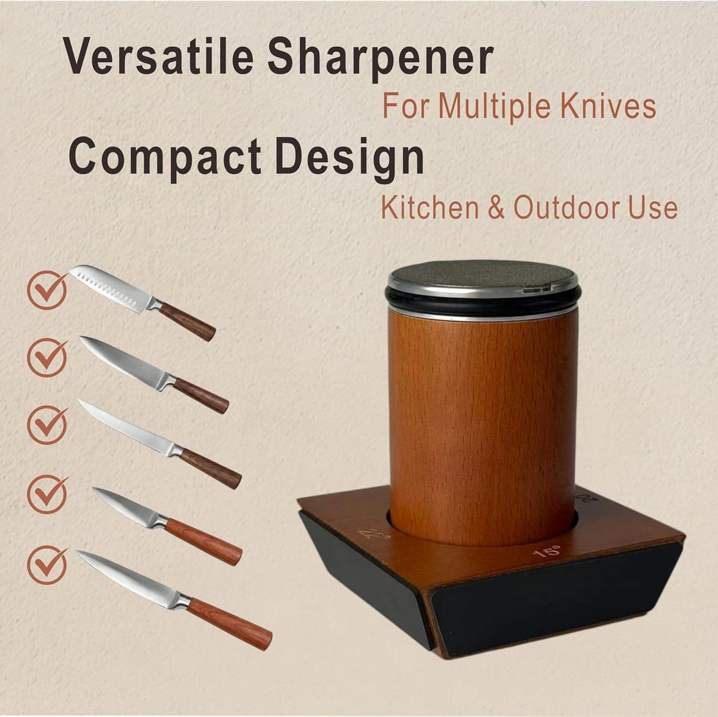 Rolling Knife Sharpener Kit (Silver and wood grain 4 angles)