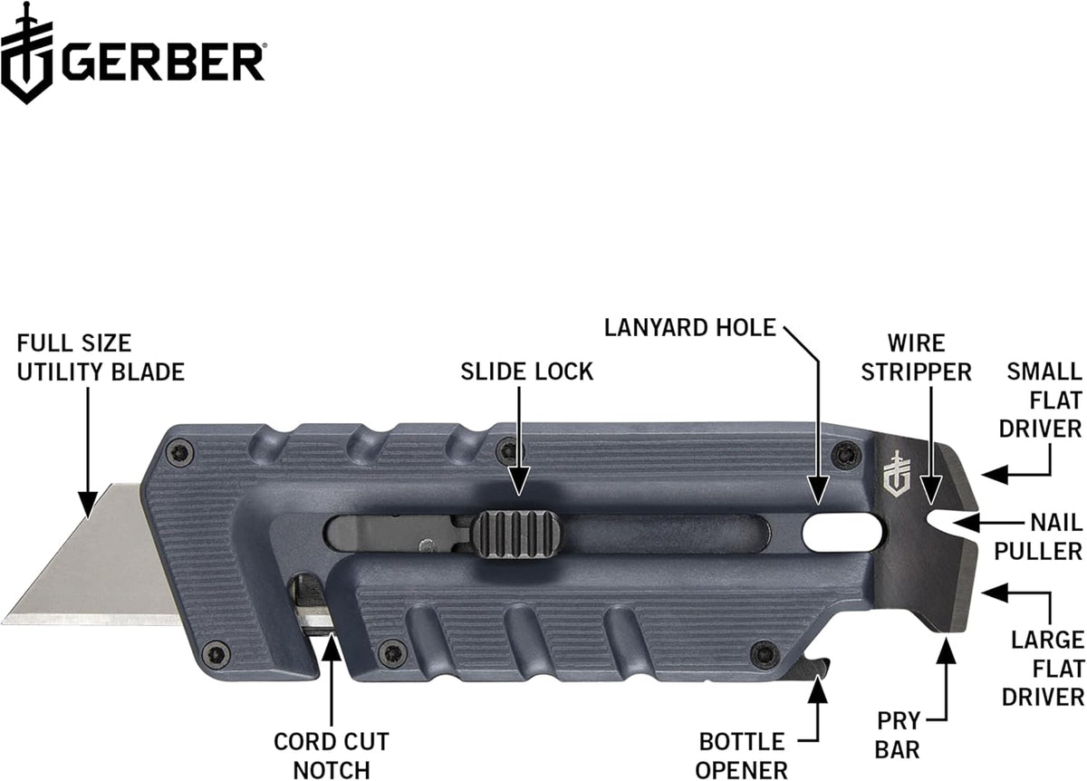 Prybrid Pocket Knife Multitool 8-in-1 Box Cutter, Bottle Opener,Blue