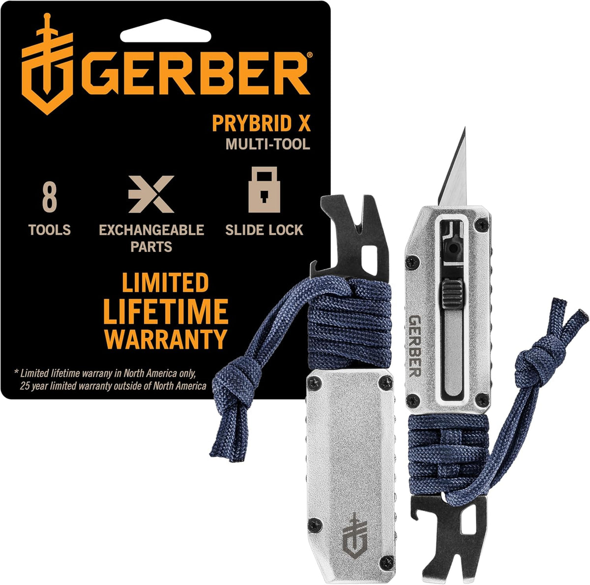 Prybrid Pocket Knife Multitool 8-in-1 Box Cutter, Bottle Opener,Blue
