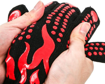 Heat Resistant BBQ Gloves, 1472°F Grilling Gloves with Silicone Non-Slip Grip, Long Oven Gloves for Cooking, Baking, Smoker, Grill, Fireplace, Cut Resistant Kitchen Gloves (Red)
