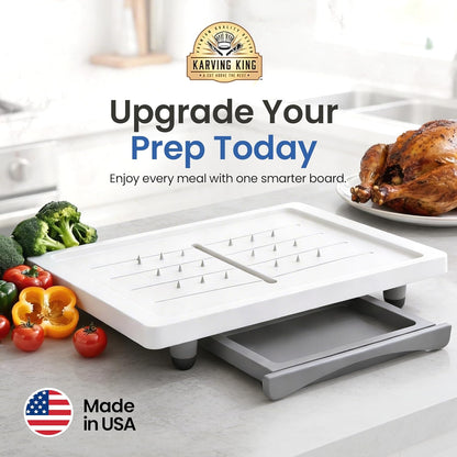 Large Cutting Board - Plus Meal Prep System with Juice Groove, Spikes, Drip Tray & Removable BPA Free Cutting Board - Patented Multi-Feature Design Carving Board - BBQ & Kitchen Essential