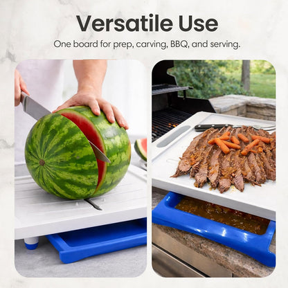 Large Cutting Board - Plus Meal Prep System with Juice Groove, Spikes, Drip Tray & Removable BPA Free Cutting Board - Patented Multi-Feature Design Carving Board - BBQ & Kitchen Essential