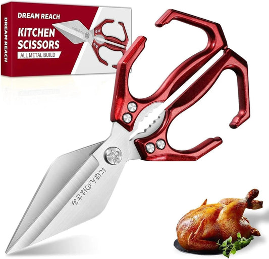 Heavy Duty Poultry Shears for Food with Red Ergonomic Handle | Multi-Purpose Kitchen Scissors, Reinforced Dual-Rivet Design, Ergonomic Non-Slip Handle, Easy Clean, Thoughtful Kitchen Gifts
