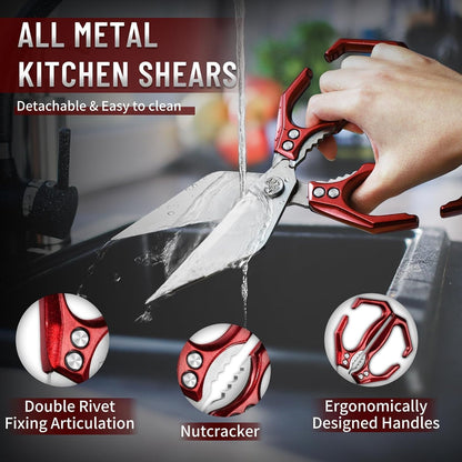 Heavy Duty Poultry Shears for Food with Red Ergonomic Handle | Multi-Purpose Kitchen Scissors, Reinforced Dual-Rivet Design, Ergonomic Non-Slip Handle, Easy Clean, Thoughtful Kitchen Gifts