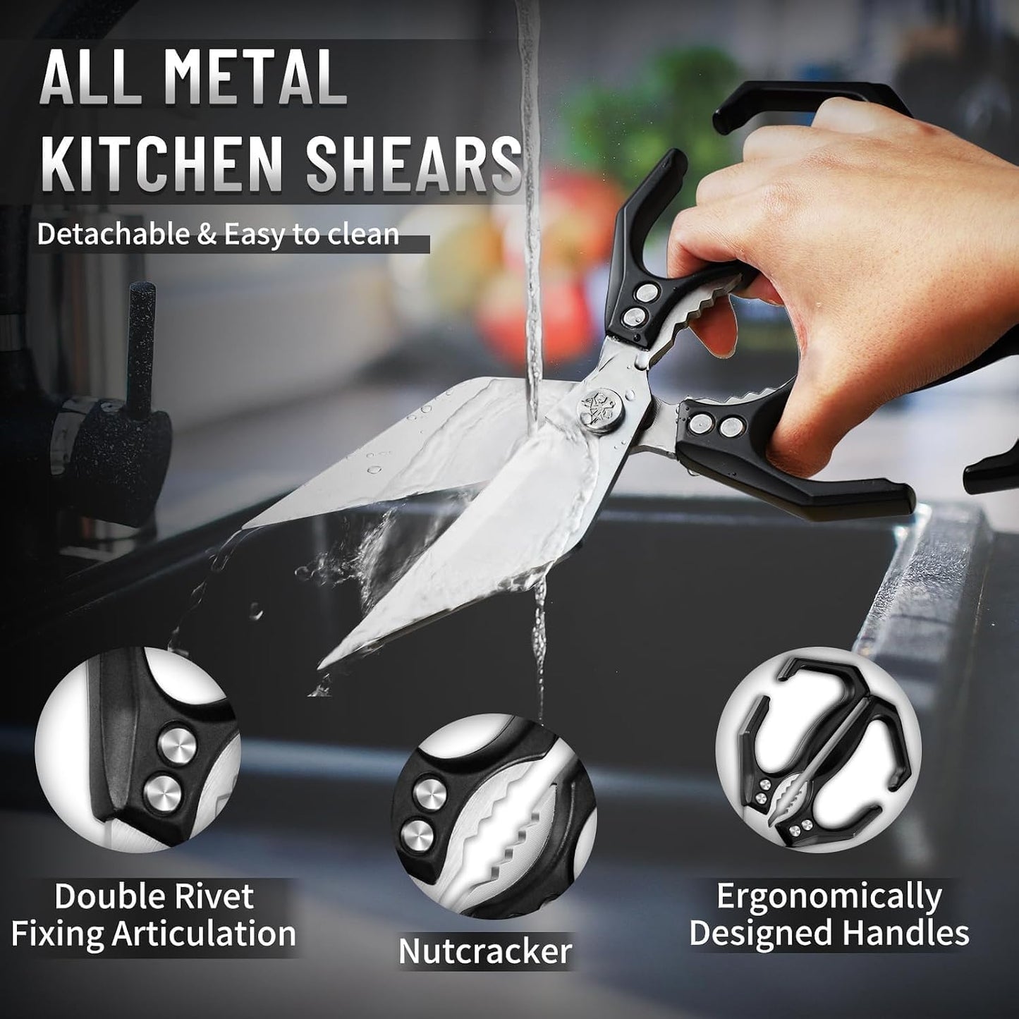 Heavy Duty Poultry Shears for Food with Red Ergonomic Handle | Multi-Purpose Kitchen Scissors, Reinforced Dual-Rivet Design, Ergonomic Non-Slip Handle, Easy Clean, Thoughtful Kitchen Gifts