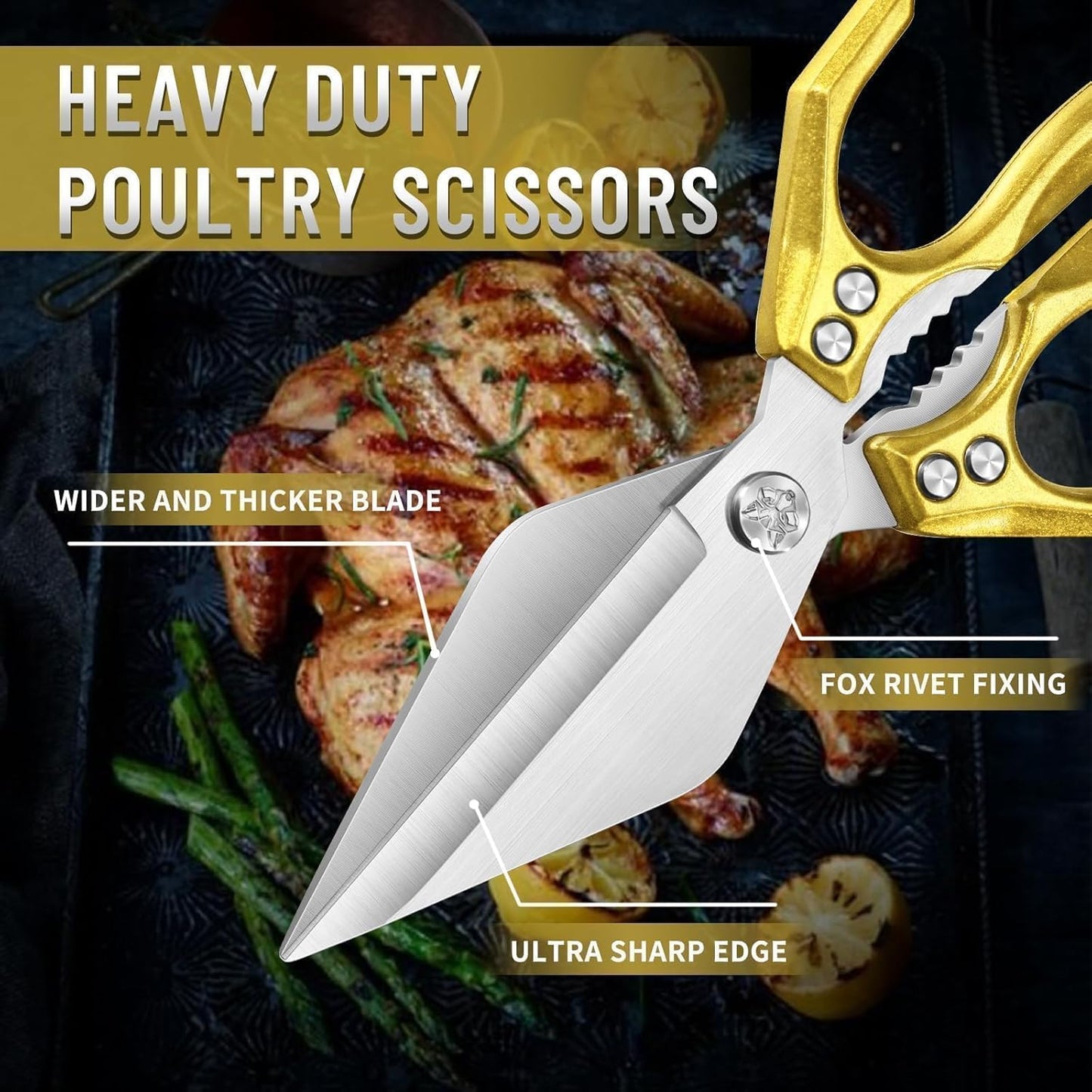 Heavy Duty Poultry Shears for Food with Red Ergonomic Handle | Multi-Purpose Kitchen Scissors, Reinforced Dual-Rivet Design, Ergonomic Non-Slip Handle, Easy Clean, Thoughtful Kitchen Gifts
