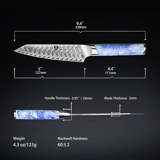Utility Knife 5 Inch, Ultra Sharp Kitchen Fruit Knives, 7 Layer Alloy Steel Peeling Knife with Resin Handle - Qing Series
