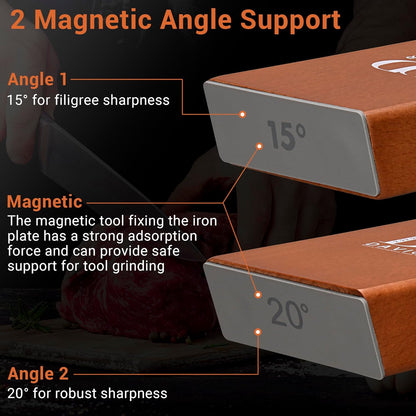 Rolling Knife Sharpener Kit with Diamond Discs, 15° & 20° Multi Angle Magnetic Knife Sharpener Roller Tool for Kitchen and Pocket Knives, Finger Protector, Leather Strop & Carry Bag