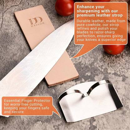 Rolling Knife Sharpener Kit with Diamond Discs, 15° & 20° Multi Angle Magnetic Knife Sharpener Roller Tool for Kitchen and Pocket Knives, Finger Protector, Leather Strop & Carry Bag