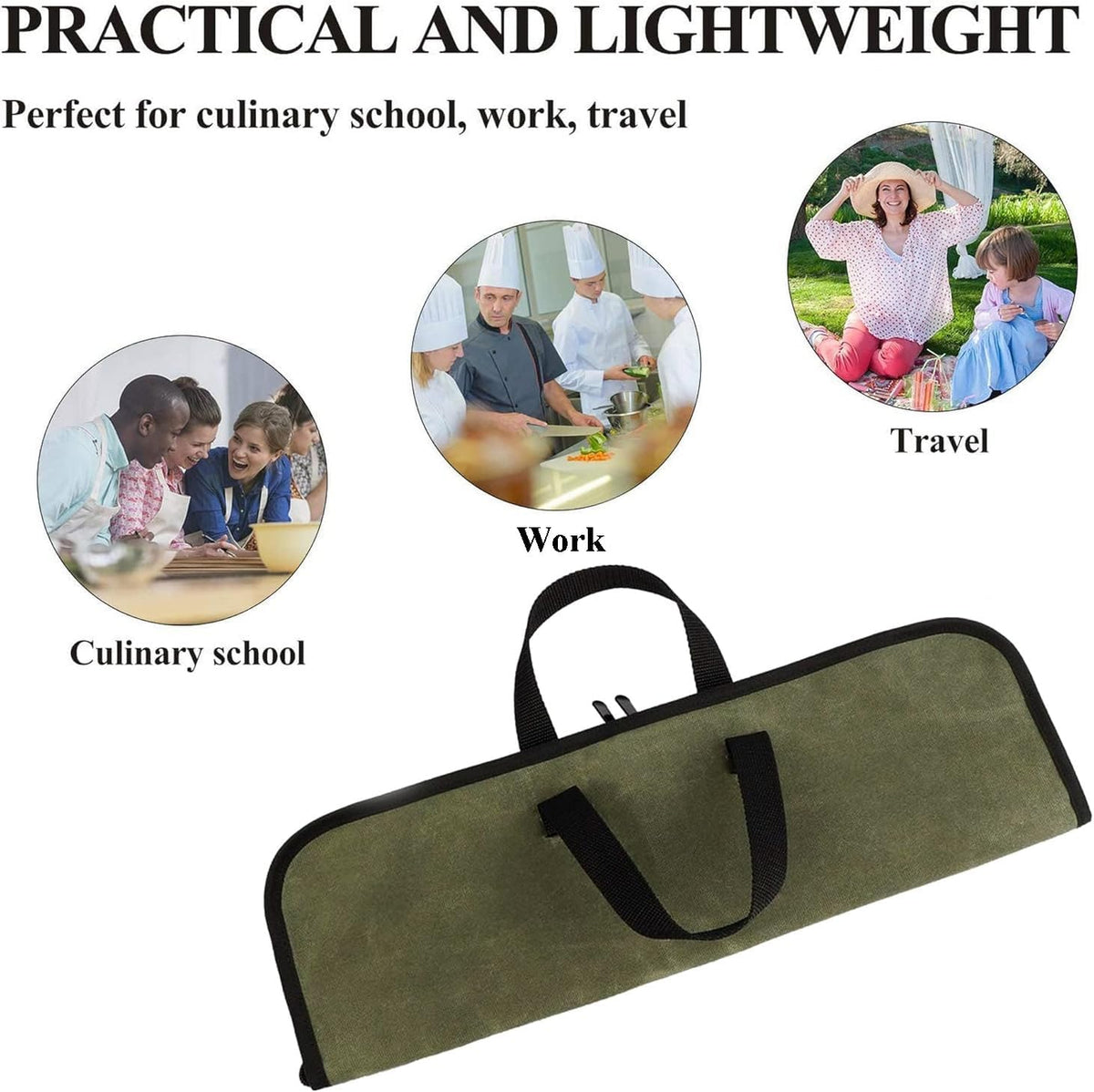 Heavy Duty Knife Roll for Chefs, Green | Waxed Canvas, 4 Slots, Waterproof & Durable, Portable with Handle