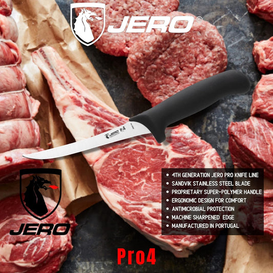 P4 Series 6 Inch Curved Stiff Boning Knife - Professional Boning Knife - Sandvik High-Carbon Stainless Steel Blade - Ergogrip Super-Polymer Handle - Made In Portugal
