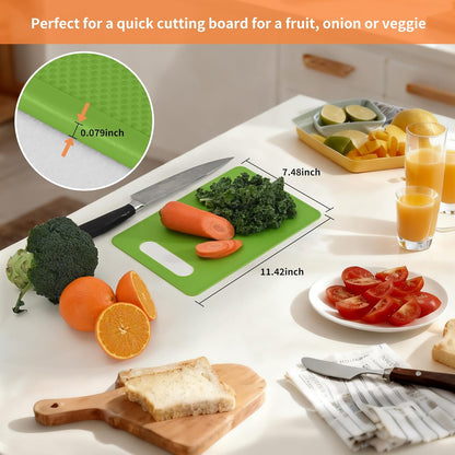 Plastic Cutting Board Set, 3 Pack Small Chopping Boards for Kitchen, BPA-Free, Dishwasher Safe, Color Coded Boards Pads for Meat Vegetable Fruit, Easy Grip Handle, Non-Slip, Space Saving