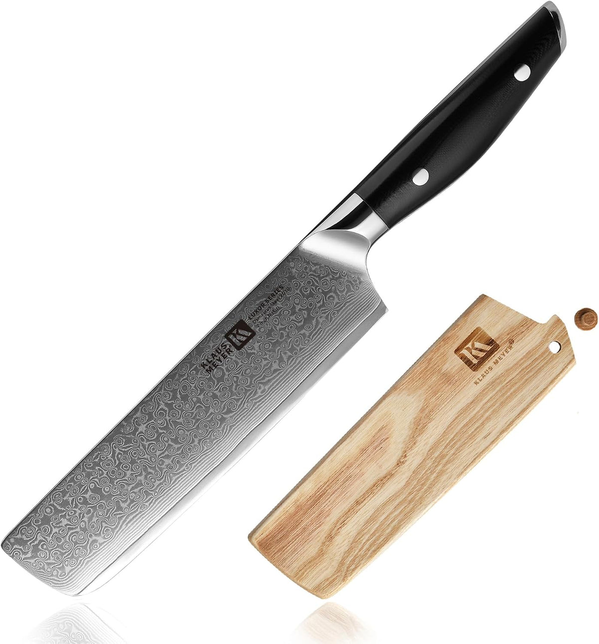 Luxor Damascus Steel 7 inch Nakiri Knife with Wood Sheath