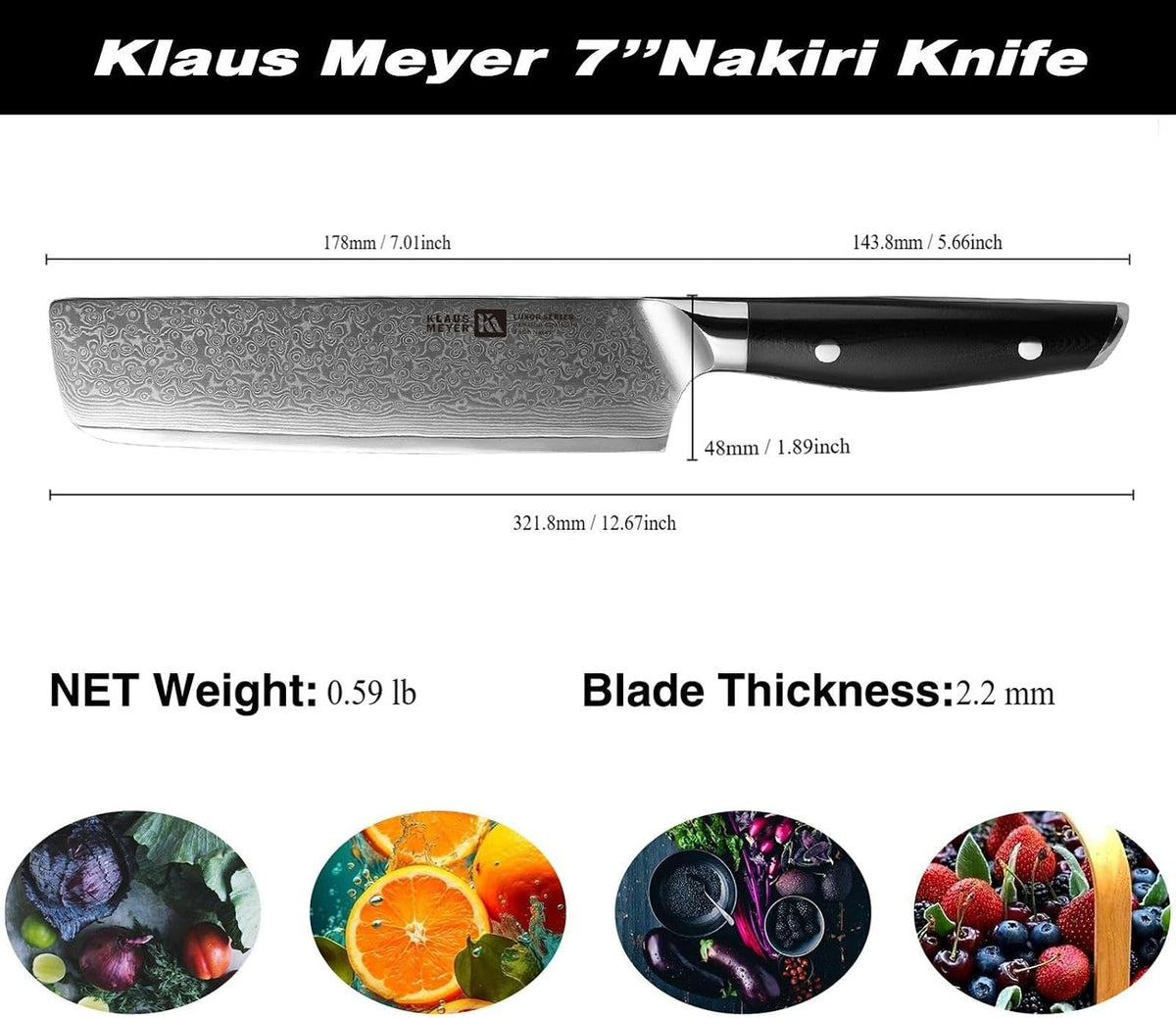 Luxor Damascus Steel 7 inch Nakiri Knife with Wood Sheath
