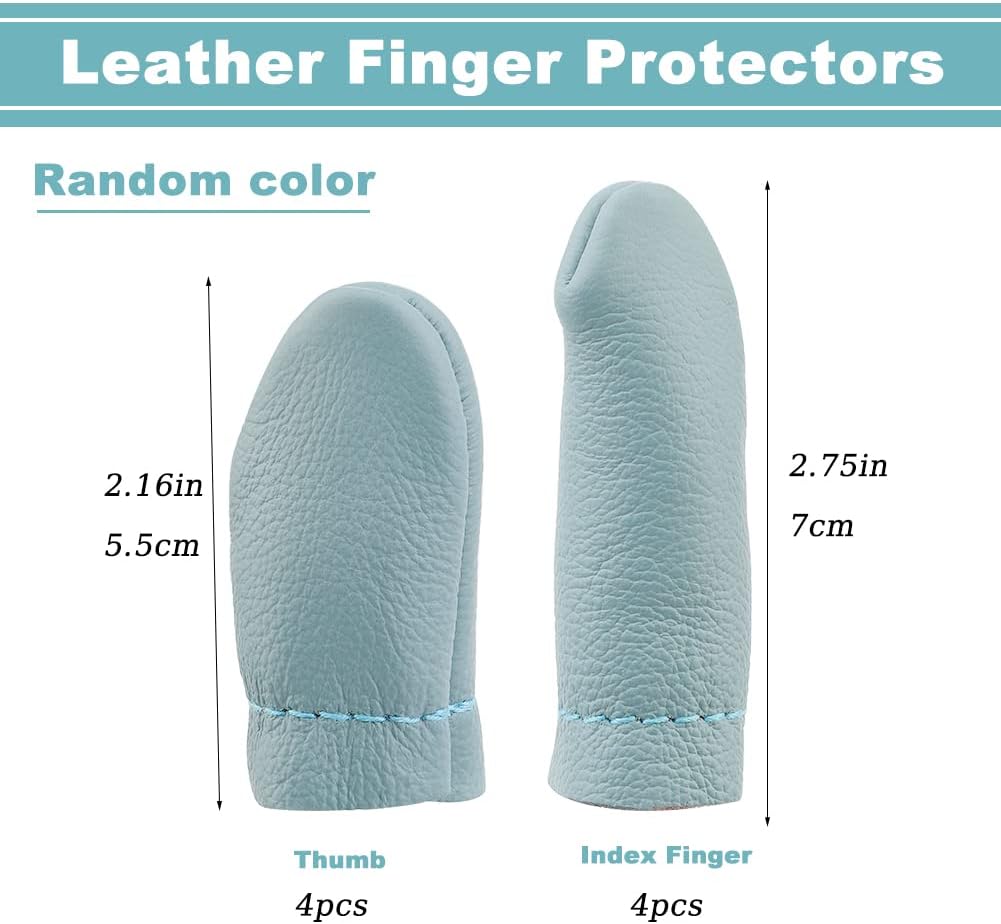4 Pairs Leather Finger Protector Needle Felting Knitting Finger Thimble Guards Tools for Hand Craft Sewing Needlework Handmaking(Random Color)