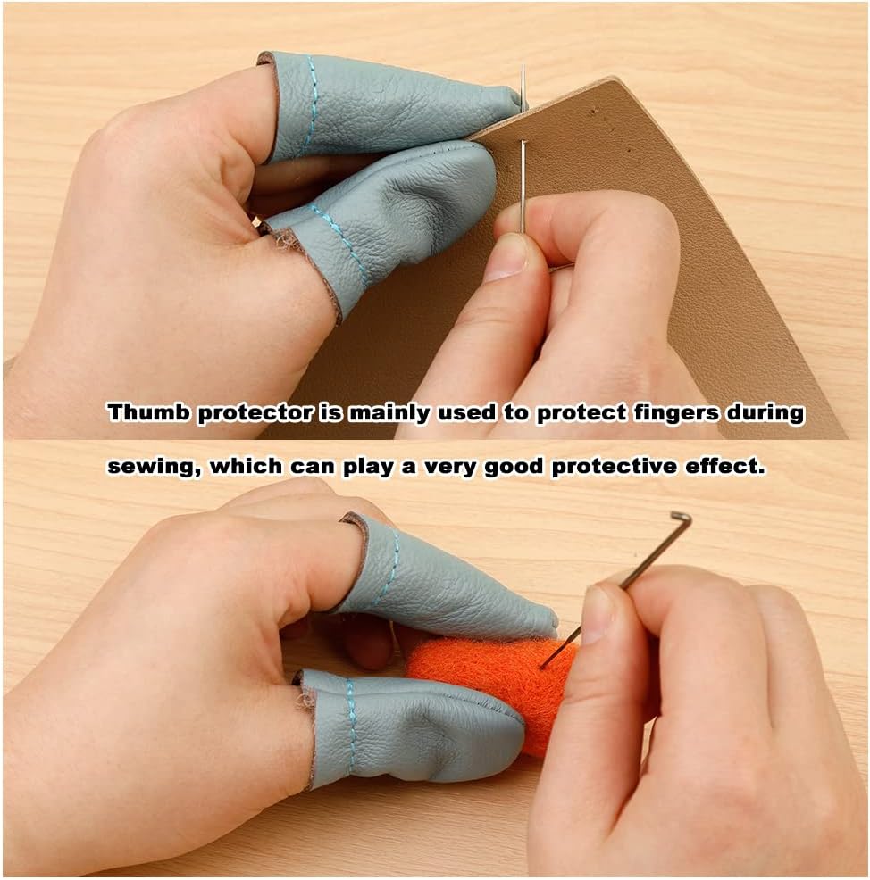 4 Pairs Leather Finger Protector Needle Felting Knitting Finger Thimble Guards Tools for Hand Craft Sewing Needlework Handmaking(Random Color)