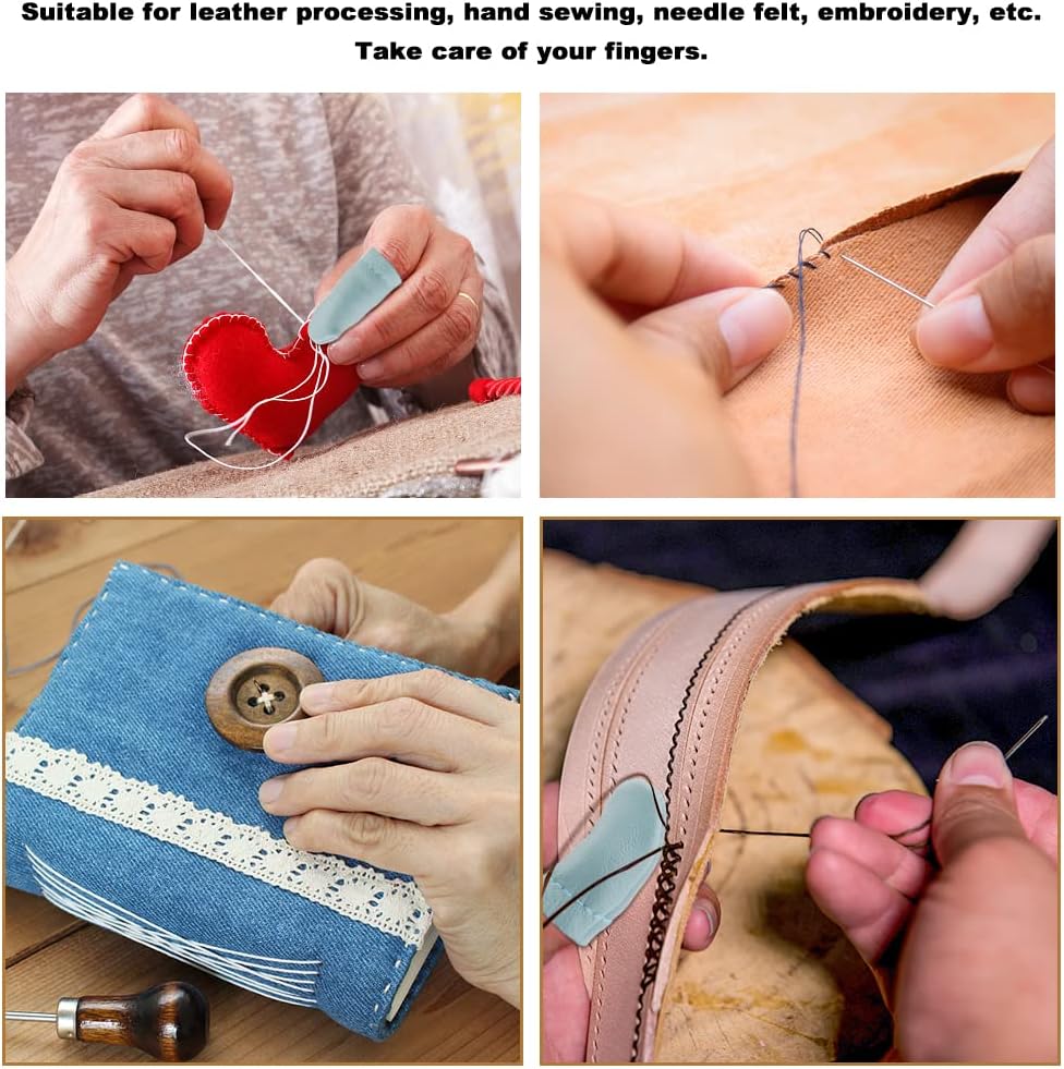 4 Pairs Leather Finger Protector Needle Felting Knitting Finger Thimble Guards Tools for Hand Craft Sewing Needlework Handmaking(Random Color)