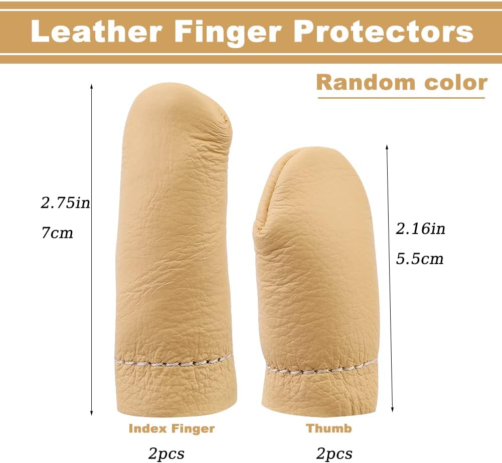 4 Pairs Leather Finger Protector Needle Felting Knitting Finger Thimble Guards Tools for Hand Craft Sewing Needlework Handmaking(Random Color)