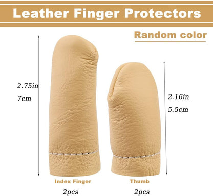 4 Pairs Leather Finger Protector Needle Felting Knitting Finger Thimble Guards Tools for Hand Craft Sewing Needlework Handmaking(Random Color)