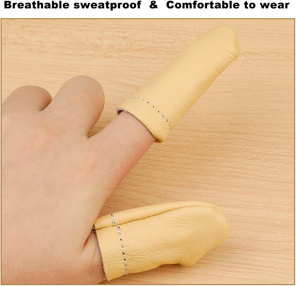 4 Pairs Leather Finger Protector Needle Felting Knitting Finger Thimble Guards Tools for Hand Craft Sewing Needlework Handmaking(Random Color)