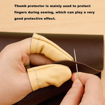 4 Pairs Leather Finger Protector Needle Felting Knitting Finger Thimble Guards Tools for Hand Craft Sewing Needlework Handmaking(Random Color)