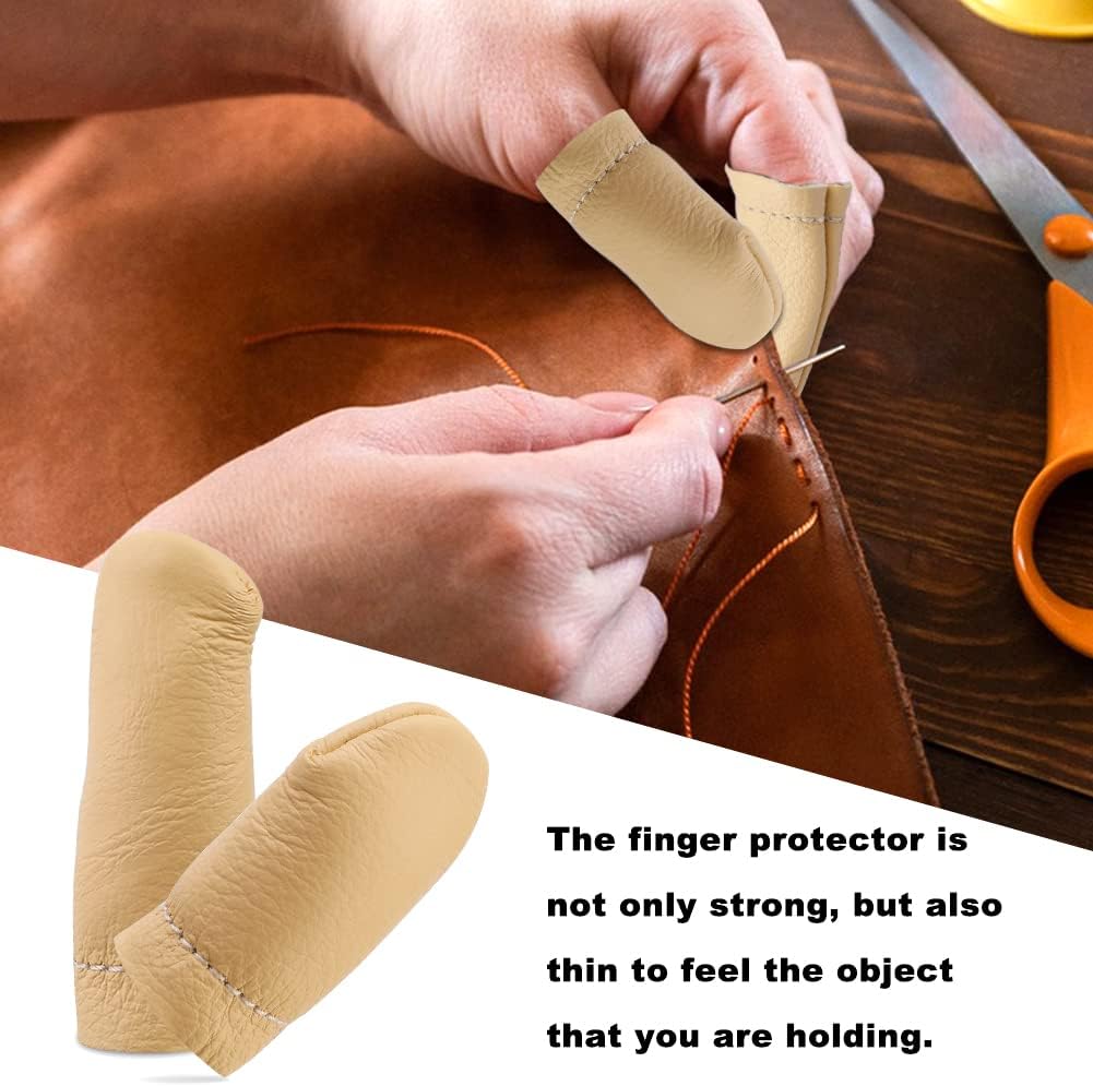 4 Pairs Leather Finger Protector Needle Felting Knitting Finger Thimble Guards Tools for Hand Craft Sewing Needlework Handmaking(Random Color)