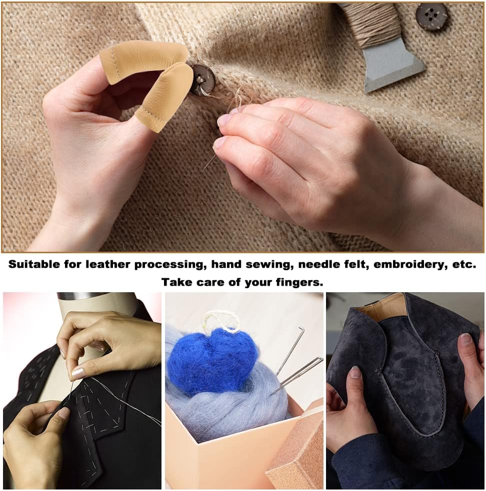 4 Pairs Leather Finger Protector Needle Felting Knitting Finger Thimble Guards Tools for Hand Craft Sewing Needlework Handmaking(Random Color)