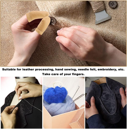 4 Pairs Leather Finger Protector Needle Felting Knitting Finger Thimble Guards Tools for Hand Craft Sewing Needlework Handmaking(Random Color)