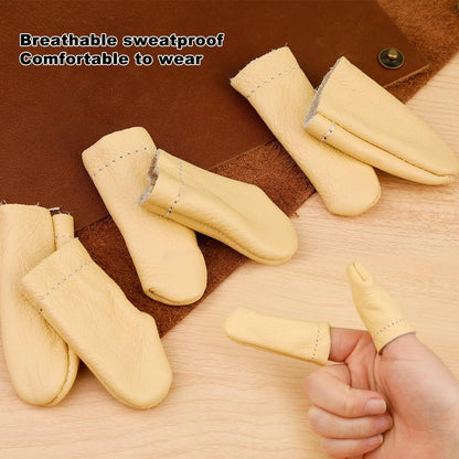 4 Pairs Leather Finger Protector Needle Felting Knitting Finger Thimble Guards Tools for Hand Craft Sewing Needlework Handmaking(Random Color)