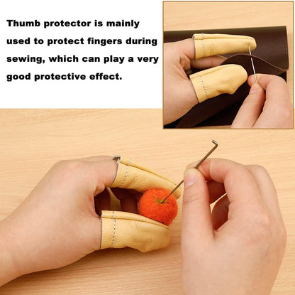 4 Pairs Leather Finger Protector Needle Felting Knitting Finger Thimble Guards Tools for Hand Craft Sewing Needlework Handmaking(Random Color)