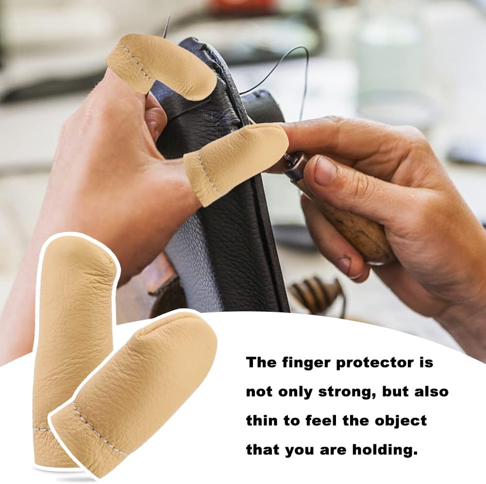 4 Pairs Leather Finger Protector Needle Felting Knitting Finger Thimble Guards Tools for Hand Craft Sewing Needlework Handmaking(Random Color)