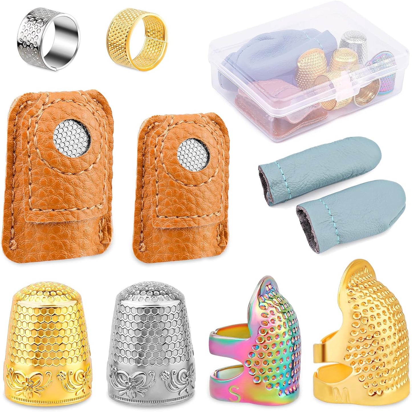 4 Pairs Leather Finger Protector Needle Felting Knitting Finger Thimble Guards Tools for Hand Craft Sewing Needlework Handmaking(Random Color)