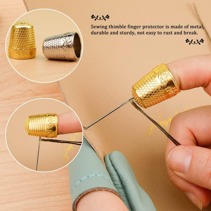 4 Pairs Leather Finger Protector Needle Felting Knitting Finger Thimble Guards Tools for Hand Craft Sewing Needlework Handmaking(Random Color)