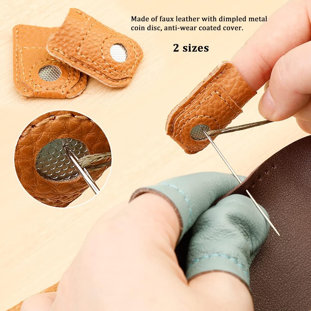 4 Pairs Leather Finger Protector Needle Felting Knitting Finger Thimble Guards Tools for Hand Craft Sewing Needlework Handmaking(Random Color)
