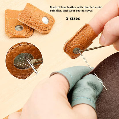 4 Pairs Leather Finger Protector Needle Felting Knitting Finger Thimble Guards Tools for Hand Craft Sewing Needlework Handmaking(Random Color)