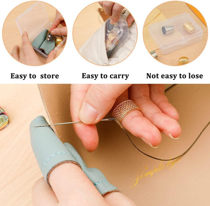 4 Pairs Leather Finger Protector Needle Felting Knitting Finger Thimble Guards Tools for Hand Craft Sewing Needlework Handmaking(Random Color)