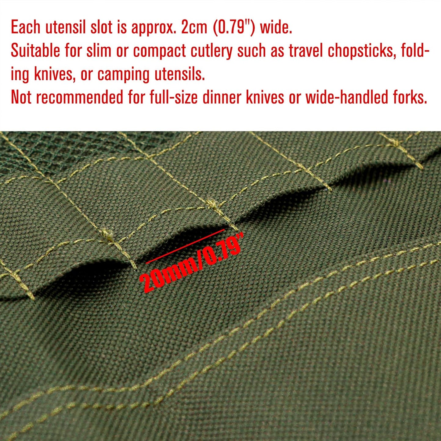 Camping Utensil Roll Bag, Waterproof Chef Knife Cutlery Up Pouch Bag with 13 Slots For Fork, Spoon, Chopstick, Portable Professional Case Hold Storage Kitchen Cooking Set Travel Organizer, Army Green