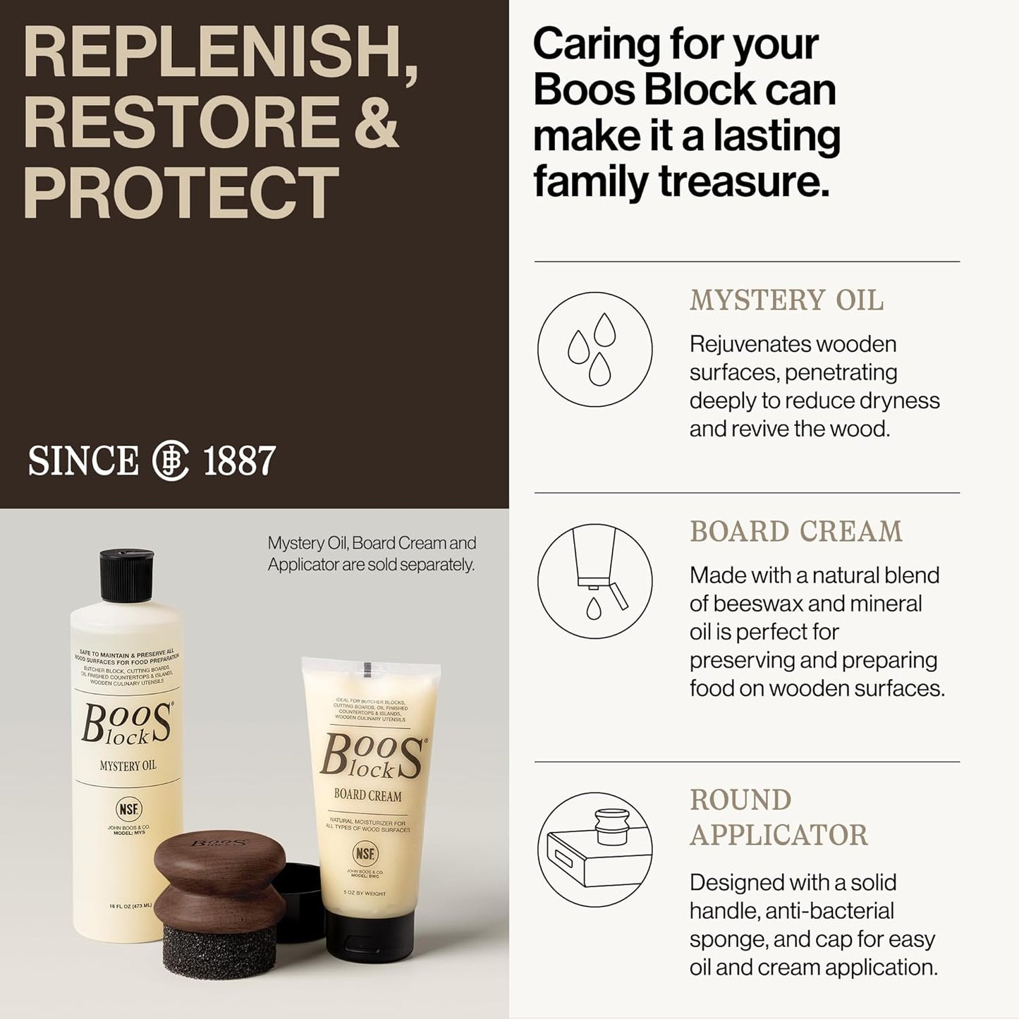 2-Piece All-Natural Care & Maintenance Set – 16 oz Mystery Oil & 5 oz Board Cream for Butcher Blocks, Cutting Boards, Wood Countertops, and Wooden Utensils