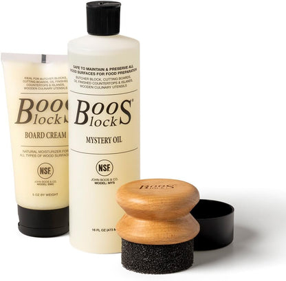 2-Piece All-Natural Care & Maintenance Set – 16 oz Mystery Oil & 5 oz Board Cream for Butcher Blocks, Cutting Boards, Wood Countertops, and Wooden Utensils