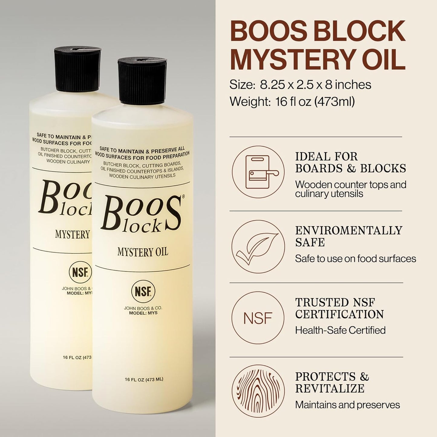 2-Piece All-Natural Care & Maintenance Set – 16 oz Mystery Oil & 5 oz Board Cream for Butcher Blocks, Cutting Boards, Wood Countertops, and Wooden Utensils