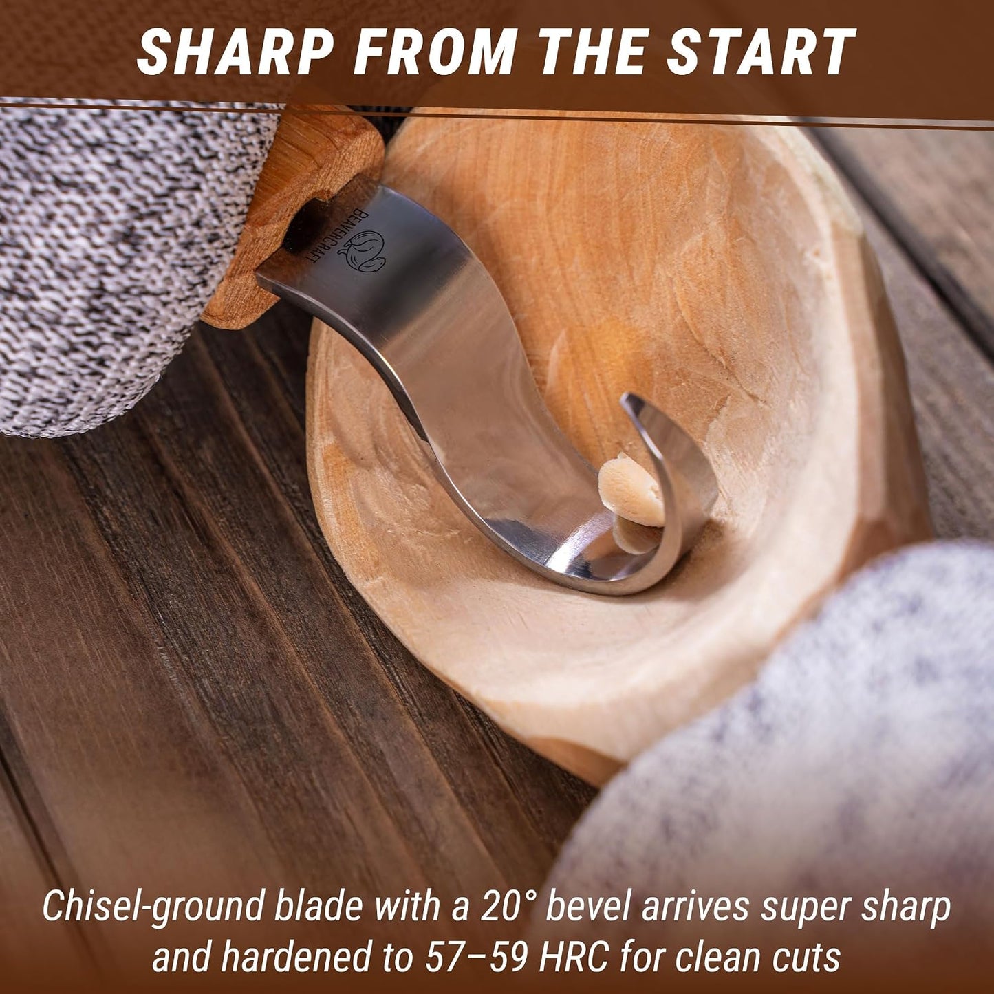 Spoon Carving Hook Knife SK1 - Spoon Carving Tools Right-Handed - Crooked Whittling Knife for Spoons Kuksa Bowls and Cups, Whittling Tools for Beginners and Professional Carvers
