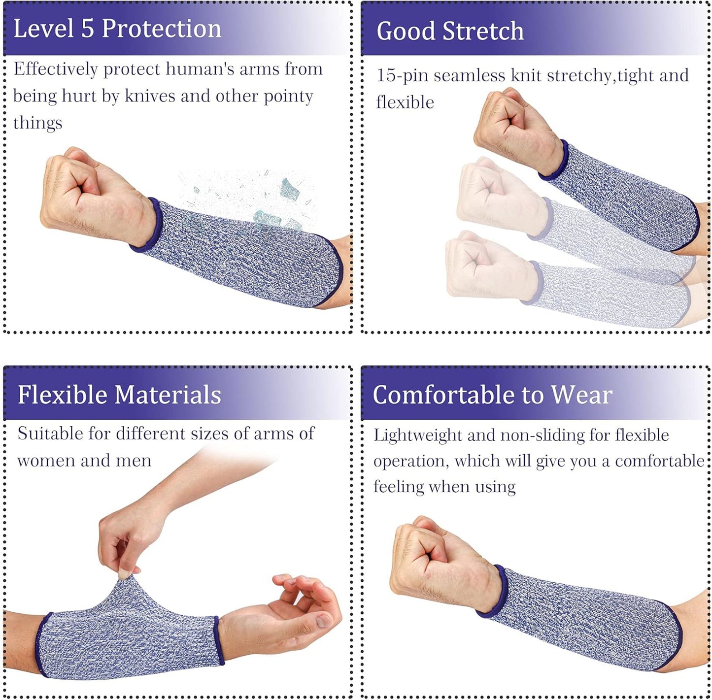 5 Pairs Cut Resistant Arm Sleeve Forearm Protection Sleeves Level 5 Protection Bite-Proof Arm Protectors Safety Arm Guard for Men Women(21CM)