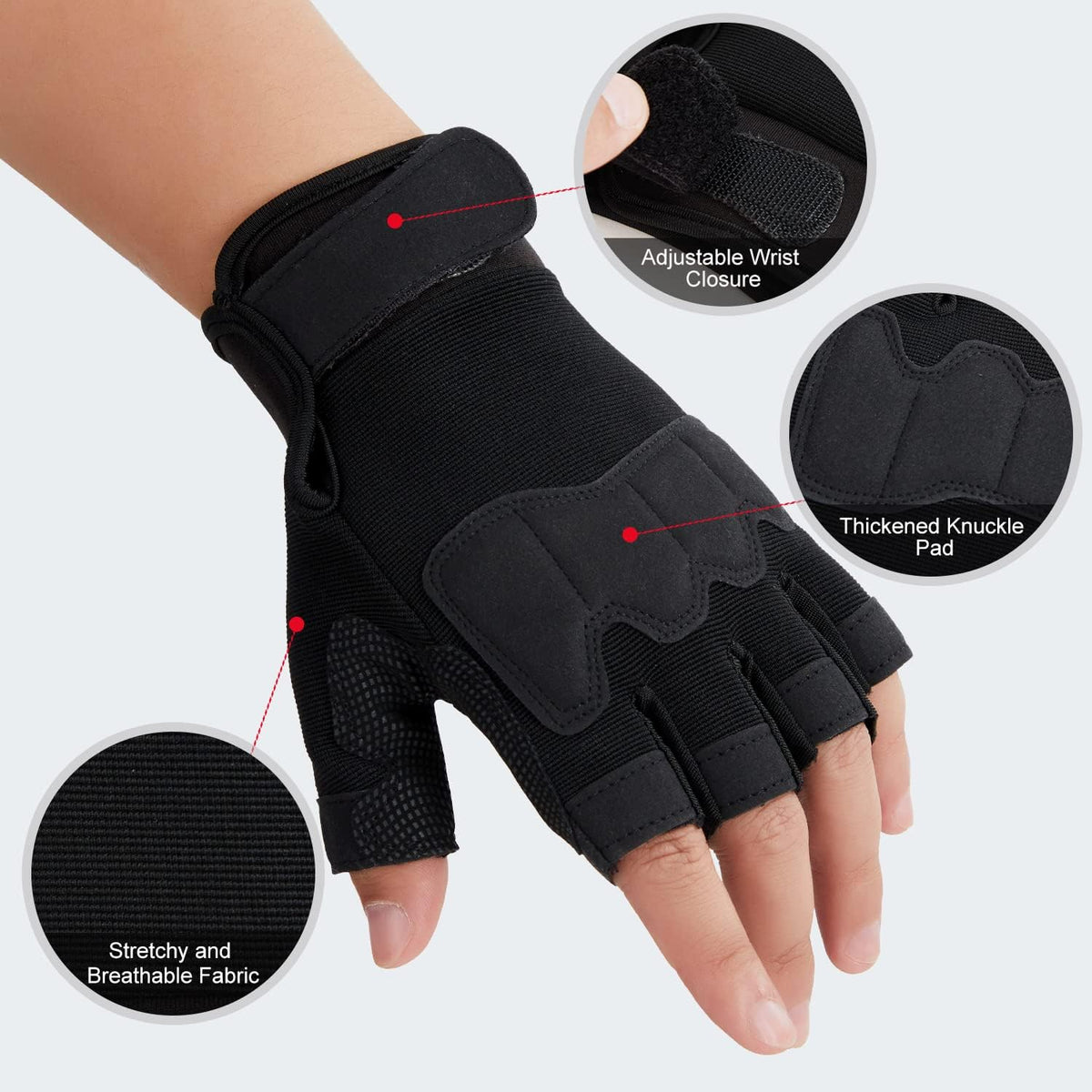 Fingerless Gloves for Men, Breathable Grip Palm Gloves for Motorcycle Riding, Driving, Cycling, Exercise, Workout, Climbing, Hiking and Outdoor Activities M210603