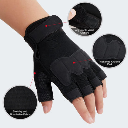 Fingerless Gloves for Men, Breathable Grip Palm Gloves for Motorcycle Riding, Driving, Cycling, Exercise, Workout, Climbing, Hiking and Outdoor Activities M210603